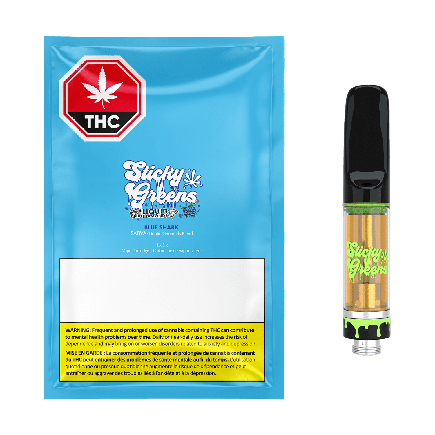 Blue Shark Liquid Diamonds 510 Vape Cart - 1g (Sticky Greens)
