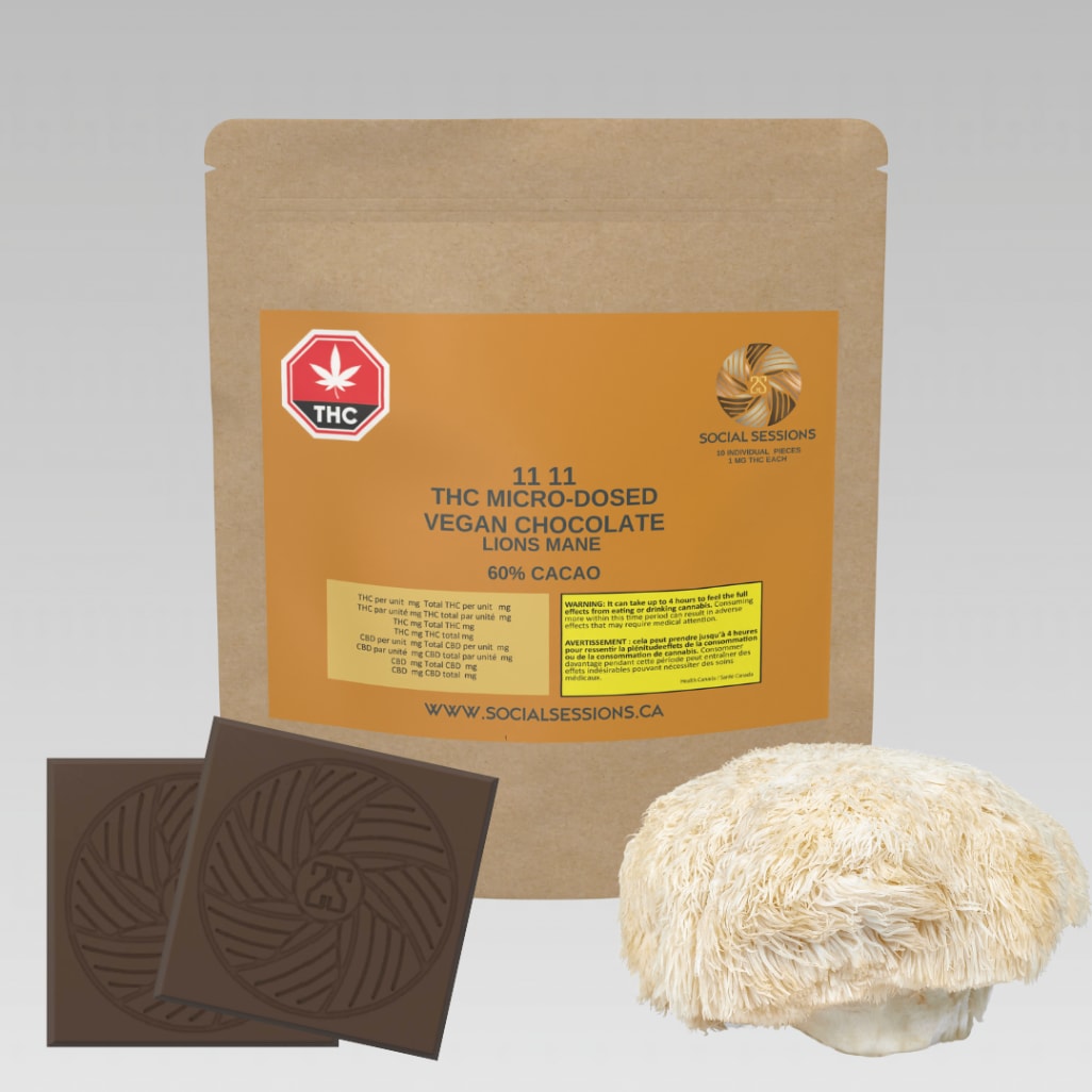 1111 Lions Mane THC Miro-Dosed Vegan Chocolate - 10 x 1mg (Social Sessions)
