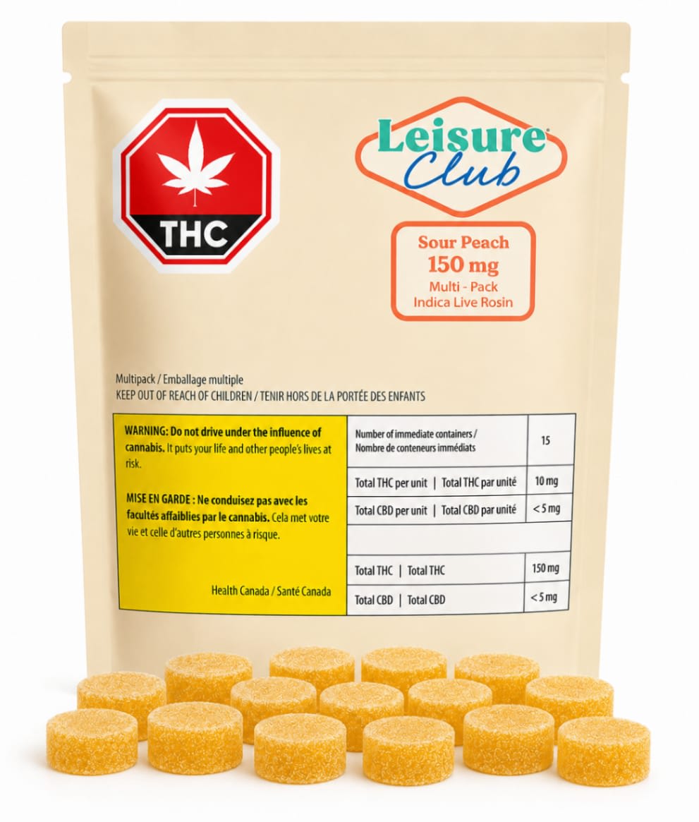 Source photograph: Sour Peach Live Rosin Multipack Gummies – 15 x